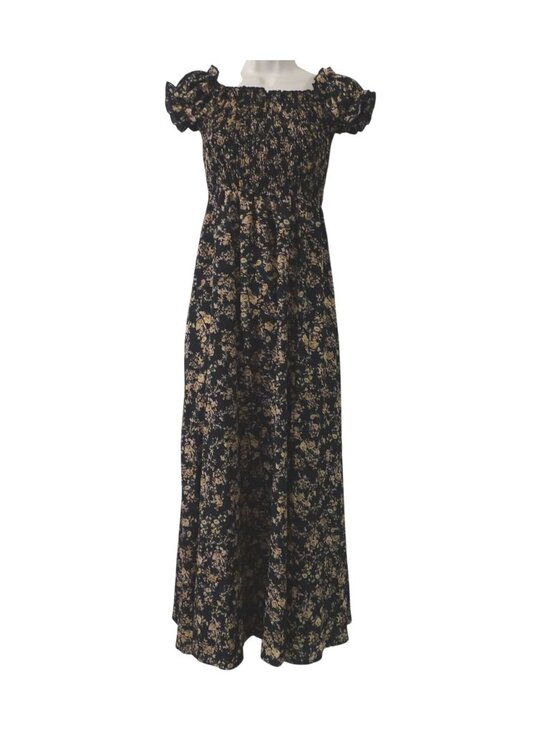 Dresses & Skirts - Floral Smocked Off-Shoulder Maxi Dress Black Women Size S Cottagecore Boho